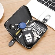 Nalanda Men's Women's Leather Car Key Holder Bag Keychain Case Wallet With Keyring Hooks Zipper Closure For Keys Car Remote Key (red)