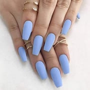 Easedaily Matte Coffin Press On Nails Blue False Long Fake Ballerina Full Cover Impress For Women And Girls