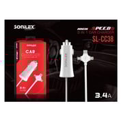 Sonilex Car Charger With In Built 3 In 1 Wire 3.4 A, Sl-cc38 (black And White)