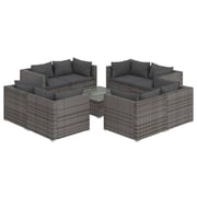 vidaXL 9 Piece Garden Lounge Set with Cushions Poly Rattan Grey vidaXL 9 Piece Garden Lounge Set with Cushions Poly Rattan Grey
