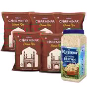 Kohinoor Charminar Brown Rice, 1kg (Pack of 5)+Brown Basmati Rice Jar 1 kg Combo Pack Kohinoor Charminar Brown Rice, 1kg (Pack of 5)+Brown Basmati Rice Jar 1 kg Combo Pack
