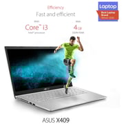 Asus X409FA-EK590T Laptop - Core i3 2.10GHz 4GB 256GB Shared Win10Home FHD 14inch Silver English/Arabic Keyboard Asus X409FA-EK590T Laptop - Core i3 2.10GHz 4GB 256GB Shared Win10Home FHD 14inch Silver English/Arabic Keyboard