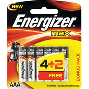Energizer E92BP6 Max Alkaline Battery AAA 4pcs + 2pcs