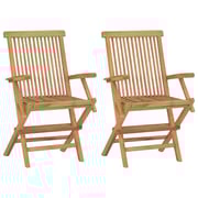 vidaXL Garden Chairs with Green Cushions 2 pcs Solid Teak Wood vidaXL Garden Chairs with Green Cushions 2 pcs Solid Teak Wood