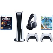 Playstation 5 Disc Console (uae Version) With Ps5 Horizon Forbidden West, Spiderman Miles Morales And Extra Pulse 3d Wireless Headset And Extra Dualsense Controller Bundle