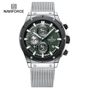 Naviforce NF8027S-SLVR/GREEN-Mesh Stainless Steel Chronograph Edition