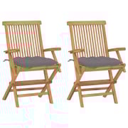 vidaXL Garden Chairs with Grey Cushions 2 pcs Solid Teak Wood vidaXL Garden Chairs with Grey Cushions 2 pcs Solid Teak Wood