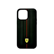 Ferrari Leather Case With Embossed Stripes Yellow Shield Logo For Iphone 14 Pro Max Black