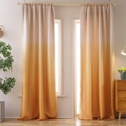 Double Layer Window Curtain Set of 2pcs Yellow Ombre Design