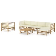 vidaXL 7 Piece Garden Lounge Set with Cream White Cushions Bamboo vidaXL 7 Piece Garden Lounge Set with Cream White Cushions Bamboo
