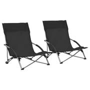 vidaXL Folding Beach Chairs 2 pcs Black Fabric vidaXL Folding Beach Chairs 2 pcs Black Fabric