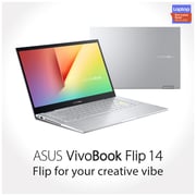 Asus VivoBook Flip 14 2 in 1 Laptop - 11th Gen Core i5 2.4GHz 8GB 512GB 4GB Win10Home 14inch FHD Silver English/Arabic Keyboard TP470EZ EC017T (2021) Middle East Version