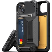 VRS Design Damda Glide Hybrid designed for iPhone 14 PLUS case cover wallet [Semi Automatic] slider Credit card holder Slot [3-4 cards] & Kickstand - Black Groove