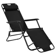 vidaXL Folding Sun Loungers 2 pcs with Footrests Steel Black vidaXL Folding Sun Loungers 2 pcs with Footrests Steel Black