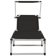 vidaXL Folding Sun Lounger with Roof Aluminium and Textilene Black vidaXL Folding Sun Lounger with Roof Aluminium and Textilene Black