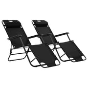 vidaXL Folding Sun Loungers 2 pcs with Footrests Steel Black vidaXL Folding Sun Loungers 2 pcs with Footrests Steel Black
