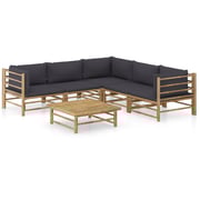 vidaXL 6 Piece Garden Lounge Set with Dark Grey Cushions Bamboo vidaXL 6 Piece Garden Lounge Set with Dark Grey Cushions Bamboo
