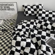 Luna Home King Size 6 Pieces Bedding Set Without Filler, Black And White Checkered Design