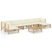 vidaXL 8 Piece Garden Lounge Set with Cream White Cushions Bamboo vidaXL 8 Piece Garden Lounge Set with Cream White Cushions Bamboo
