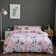Deals For Less Luna Home King Size 6 Pcs ( Duvet Cover 220x240, Bedsheet 200x200+30cm, 4 Pillow Covers 50x75 Cm) Bedding Set, Flowers Design Blush Pink Color