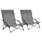 vidaXL Folding Beach Chairs 2 pcs Grey Fabric vidaXL Folding Beach Chairs 2 pcs Grey Fabric