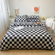 Luna Home Single Size 4 Pieces Bedding Set Without Filler, Black And White Checkered Design
