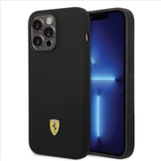 Ferrari Liquid Silicone Case Black With Metal Logo iPhone 14 Pro Max