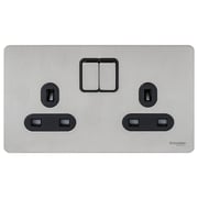 Schneider Electric Ultimate Screwless Flat Plate - Double Switched Power Socket, 13a, Gu3420bss, Stainless Steel With Black Insert Schneider Electric Ultimate Screwless Flat Plate - Double Switched Power Socket, 13a, Gu3420bss, Stainless Steel With Black Insert