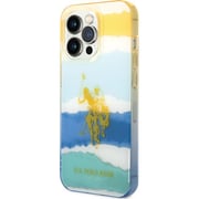 US Polo Blurred Stripes Case Yellow With Horse Logo iPhone 14 Pro Max