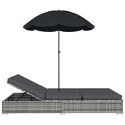 Vidaxl Outdoor Lounge Bed With Umbrella Poly Rattan Grey Vidaxl Outdoor Lounge Bed With Umbrella Poly Rattan Grey