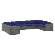vidaXL 9 Piece Garden Lounge Set with Cushions Poly Rattan Grey vidaXL 9 Piece Garden Lounge Set with Cushions Poly Rattan Grey