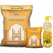 Kohinoor Charminar Long Grain Rice, 5 Kg + 1Kg + Sunflower Oil 1.8L Kohinoor Charminar Long Grain Rice, 5 Kg + 1Kg + Sunflower Oil 1.8L