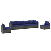 vidaXL 6 Piece Garden Lounge Set with Cushions Poly Rattan Grey vidaXL 6 Piece Garden Lounge Set with Cushions Poly Rattan Grey