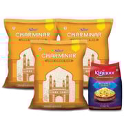 Kohinoor Charminar Long Grain Rice, 1 Kg (Pack of 3)+Royale Authentic Biryani Basmati Rice, 500 GMS free Kohinoor Charminar Long Grain Rice, 1 Kg (Pack of 3)+Royale Authentic Biryani Basmati Rice, 500 GMS free