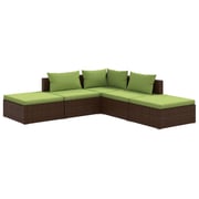 vidaXL 5 Piece Garden Lounge Set with Cushions Poly Rattan Brown vidaXL 5 Piece Garden Lounge Set with Cushions Poly Rattan Brown