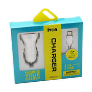 Ivon 2 USB Car Charger With Lightning Cable 1m White