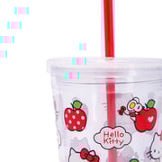 Hello Kitty Leak Proof Straw Cup, Clear, Apple Kt Logo Printed 450 Ml Hello Kitty Leak Proof Straw Cup, Clear, Apple Kt Logo Printed 450 Ml