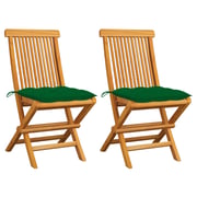 vidaXL Garden Chairs with Green Cushions 2 pcs Solid Teak Wood vidaXL Garden Chairs with Green Cushions 2 pcs Solid Teak Wood