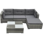 Vidaxl 5 Piece Garden Lounge Set With Cushions Poly Rattan Grey Vidaxl 5 Piece Garden Lounge Set With Cushions Poly Rattan Grey