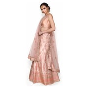 Pankhudii Pink Floral Embroidered Semi-Stitched Lehenga Set Free Size