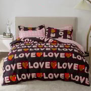 DEALS FOR LESS - Single Size, Duvet Cover, Bedding Set of 4 Pieces, Black with love Design, 1 Duvet cover + 1 Fitted bedsheet + 2 pillow covers