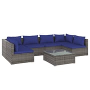 vidaXL 7 Piece Garden Lounge Set with Cushions Poly Rattan Grey vidaXL 7 Piece Garden Lounge Set with Cushions Poly Rattan Grey