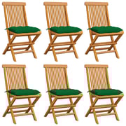 vidaXL Garden Chairs with Green Cushions 6 pcs Solid Teak Wood