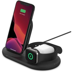 Belkin BoostCharge 3-In-1 7.5W Wireless Charger For Iphone, Apple Watch & Apple Airpods V2, (With Ac Adapter), Black