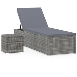 

vidaXL Sun Lounger with Cushion and Tea Table Poly Rattan Grey