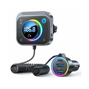 

Joyroom 30W PD Type-C USB Car Charger LED Display Bluetooth Adapter FM Transmitter With Coiled Cable Black
