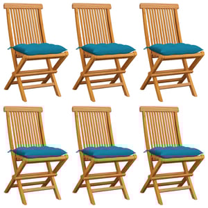 

vidaXL Garden Chairs with Light Blue Cushions 6 pcs Solid Teak Wood
