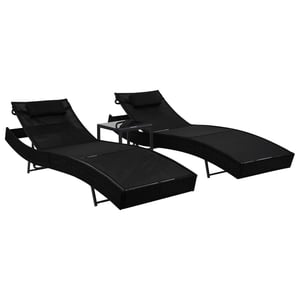 

Vidaxl Sun Loungers 2 Pcs With Table Poly Rattan And Textilene Black