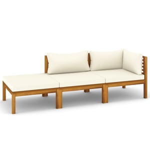 

vidaXL 3 Piece Garden Lounge Set with Cream Cushion Solid Acacia Wood