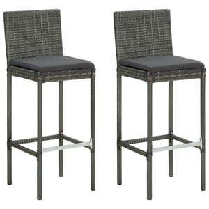 

vidaXL Garden Bar Stools with Cushions 2 pcs Grey Poly Rattan